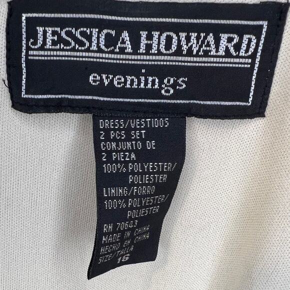 JESSICA HOWARD Evenings 90s Vintage Taupe Polyester Maxi Shift Dress Size 16 - Picture 8 of 9